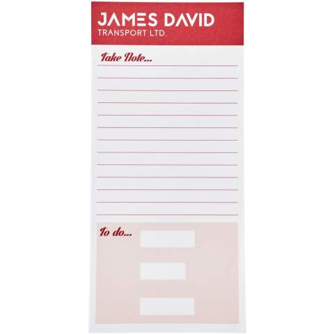 Bloc-notes Desk-Mate® 1/3 A4 blanc avec des feuilles de papier vierge de 80 g/m². Marquage possible sur chaque feuille. Trois tailles disponibles  (25/50/100 feuilles).