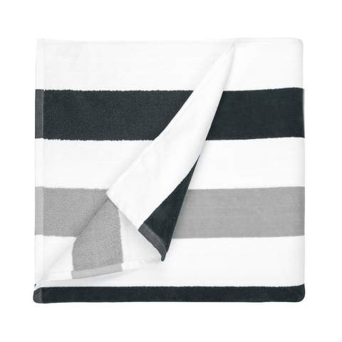 Get into the summer mood with the T1-STRIPE Beach Towel Stripe Anthracite/Light Gray of 90 x 190 cm.<br />The beach towel is jacquard woven and has 2 colors combined with white. Enjoy the softness thanks to a fabric thickness of 550 gr/m2 and a velor finish.<br />Prefect for a day at the beach.<br />Enjoy the different colors inspired by Latin America.