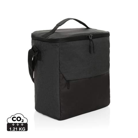The Kazu AWARE™ RPET basic cooler bag offers style and functionality. Crafted from recycled materials, it features a spacious main cooler compartment which can hold up to 12 cans and with a zippered front pocket for added storage. The bag features a top handle and adjustable shoulder strap. Made with 100% recycled polyester embedded with the AWARE™ tracer. 2% of proceeds of each product sold with AWARE™ will be donated to Water.org.<br /><br />PVC free: true