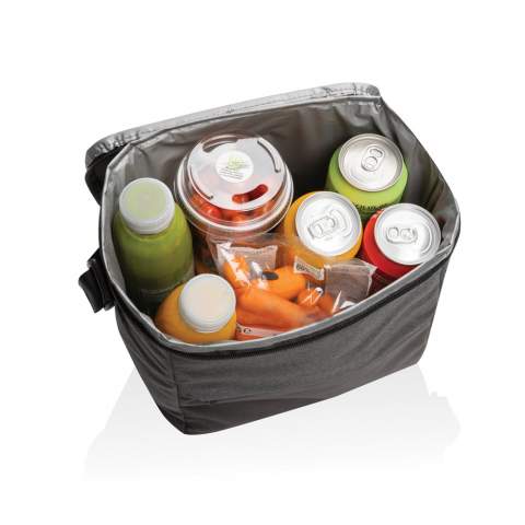 The Kazu AWARE™ RPET basic cooler bag offers style and functionality. Crafted from recycled materials, it features a spacious main cooler compartment which can hold up to 12 cans and with a zippered front pocket for added storage. The bag features a top handle and adjustable shoulder strap. Made with 100% recycled polyester embedded with the AWARE™ tracer. 2% of proceeds of each product sold with AWARE™ will be donated to Water.org.<br /><br />PVC free: true