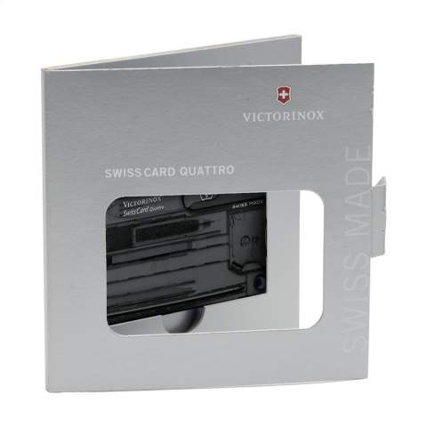 Carte couteau suisse. Ce produit Victorinox est synonyme de qualité ! Dans le SwissCard en matière synthétique, utilisable comme règle (7,5 cm et 3 pouces), vous trouvez de nombreux accessoires pratiques : tournevis, couteau, lime à ongles avec tournevis, cure-dents,  pince à épiler, stylo et épingle à tête. Facile à emporter. Dim. 8,1 x 5,3 x 0,4 cm. Par pièce dans une boîte. Dim. 12 x 12 x 0,7 cm. 75 g. Inclus mode d'emploi et garantie à vie.