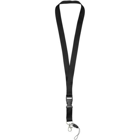 Multifunktions-Lanyard mit abnehmbarer Schnalle, ovalem Haken mit Krokodilklemme und Handyhalter. Ideal für das Befestigen von Namensschildern, Ausweisen oder Schlüsseln. Ein einer breiten Farbpalette mit beeindruckenden Logogrößen ist dies das umfassendste verfügbare Angebot. Einrichtungsgebühr für zweite Position entfällt, wenn auf beiden Seiten eine Werbeanbringung mit demselben Bildmaterial erfolgt.