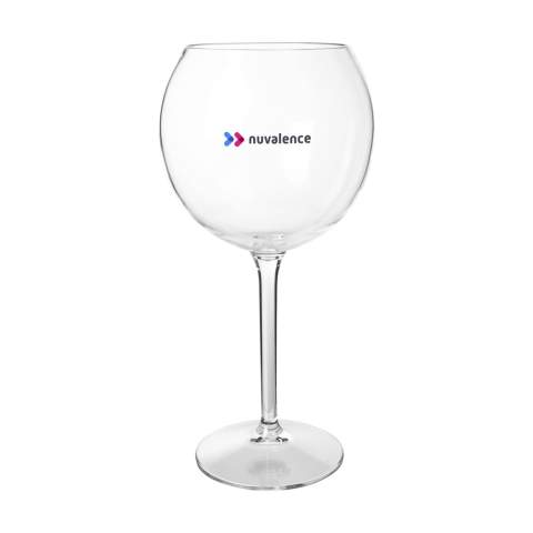 Kunststof Gin-Tonic-glas van het merk HappyGlass. Dit glas heeft een mooie ballonkelk waardoor de traditionele Gin Tonic perfect kan worden geserveerd. Vervaardigd van helder, transparant BPA-vrij copolyester Tritan. Nagenoeg onbreekbaar, licht in gewicht. Zeer geschikt voor gebruik op (sport)events, festivals en concerten waar dikwijls een glasverbod geldt. Dit kwaliteitsglas is geschikt voor meermalig gebruik. Inhoud 630 ml.