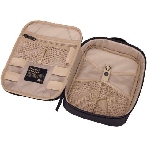 The Case Logic Invigo accessories bag has space for cables, earbuds, adapters, and other personal items. It is great to use in a larger bag or on its own. This bag is made with a 100% recycled 600D polyester exterior and 150D polyester lining. Featuring a pen pocket, zip pocket, a large slip pocket, and dedicated storage compartments for larger items such as headphones.