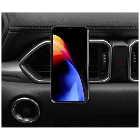 Support magnétique, en aluminium, pour téléphone en voiture. Le clip se fixe facilement à la grille d'aération de la voiture, et la plaque métallique se fixe au dos du téléphone ou de la coque du téléphone. Le support peut ne pas être compatible avec tous les types de housses/étuis de téléphone.