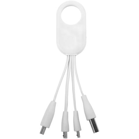 USB data- en oplaadkabel met 4 aansluitingen. 1 x USB, 2 x micro USB, 1 x Type-C.