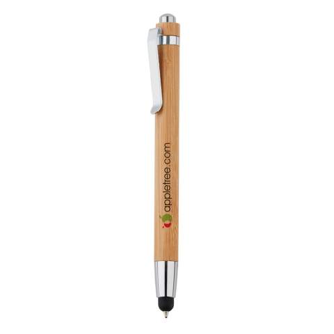 Bamboo touch pen with integrated stylus tip and ballpoint.