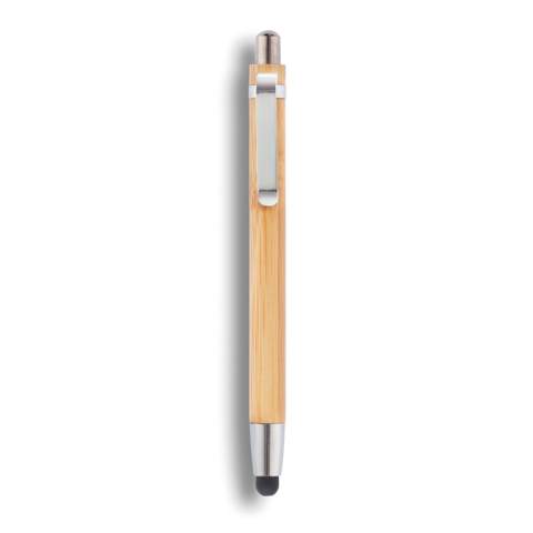 Bamboo touch pen with integrated stylus tip and ballpoint.