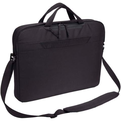 The Cases Logic Invigo laptop bag has padded storage for a laptop and tablet, and other thoughtful features for everyday use. The bag is made with a 100% recycled 600D polyester exterior and 150D polyester lining. Featuring a padded 15.6'' laptop compartment as well as a 12.9'' tablet sleeve. The interior has organisation pockets, and in the front there is a zipped pocket for small items such as keys. The pocket on the back panel keeps vital items like passport or wallet hidden yet close at hand. The bag also features a luggage pass-through strap to attach the bag to rolling luggage for effortless travel.