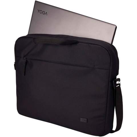 The Cases Logic Invigo laptop bag has padded storage for a laptop and tablet, and other thoughtful features for everyday use. The bag is made with a 100% recycled 600D polyester exterior and 150D polyester lining. Featuring a padded 15.6'' laptop compartment as well as a 12.9'' tablet sleeve. The interior has organisation pockets, and in the front there is a zipped pocket for small items such as keys. The pocket on the back panel keeps vital items like passport or wallet hidden yet close at hand. The bag also features a luggage pass-through strap to attach the bag to rolling luggage for effortless travel.