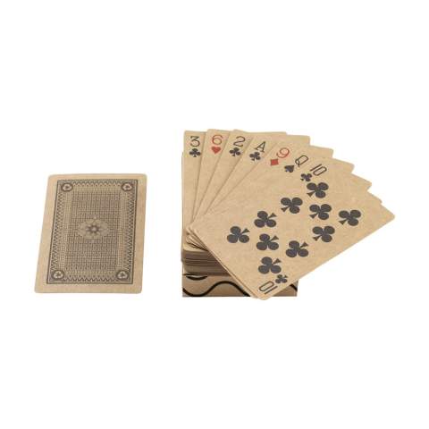 WoW! These playing cards are made from high-quality recycled kraft paper (250 g/m²). This game consists of 52 playing cards and 2 jokers. Stored in a recycled cardboard box, the back of these cards all have the same standard image.