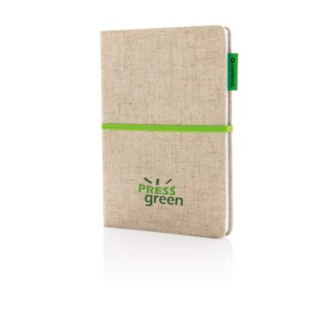 Terug naar de natuur met dit jute katoenen notitieboek met 80 vellen/160 pagina's bamboepapier. Met elastische band en bladwijzerlint.<br /><br />NotebookFormat: A5<br />NumberOfPages: 160<br />PaperRulingLayout: Gelinieerde pagina's