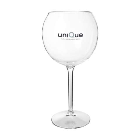 Kunststof Gin-Tonic-glas van het merk HappyGlass. Dit glas heeft een mooie ballonkelk waardoor de traditionele Gin Tonic perfect kan worden geserveerd. Vervaardigd van helder, transparant BPA-vrij copolyester Tritan. Nagenoeg onbreekbaar, licht in gewicht. Zeer geschikt voor gebruik op (sport)events, festivals en concerten waar dikwijls een glasverbod geldt. Dit kwaliteitsglas is geschikt voor meermalig gebruik. Inhoud 630 ml.