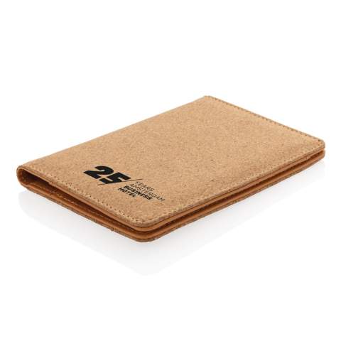 Beautifully made from natural cork and with secure RFID protection passport cover. The RFID-blocking material protects against identity theft and electronic pickpocketing. 3 easy access card slots and pocket for notes on the left side.