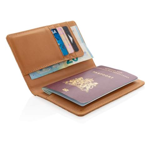 Beautifully made from natural cork and with secure RFID protection passport cover. The RFID-blocking material protects against identity theft and electronic pickpocketing. 3 easy access card slots and pocket for notes on the left side.