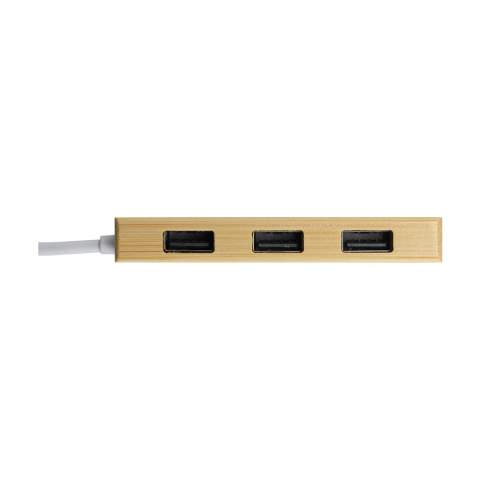 WoW! 2.0 USB HUB met bamboe behuizing. Voorzien van 3 USB poorten en 1 Type-C poort voor het verbinden van additionele apparaten. Inclusief Type-C connector, USB-A kabel en gebruiksaanwijzing.   Bamboe is een natuurlijk materiaal. Hierdoor kan de kleur per product verschillen.