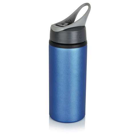 Strong and durable 600ml single wall sport bottle with twist-on lid and flip-top drinking spout. BPA free.