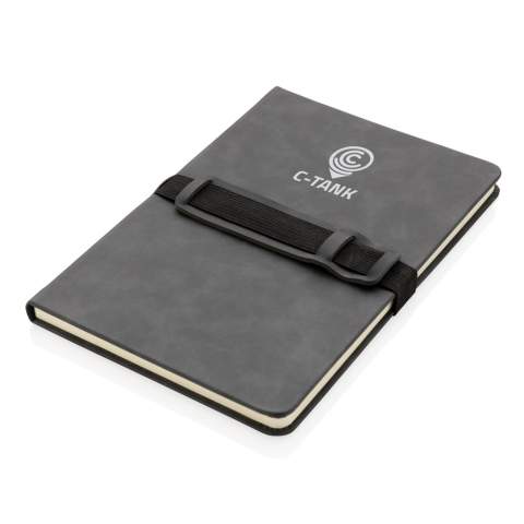 Be ready and prepared for any meeting with this deluxe hardcover PU notebook. Stylish and soft to the touch. The notebook features 80 sheets/160 pages of 70 gm/s cream coloured lined pages. The front of the notebook features a horizontal elastic strap which holds your pen and phone.<br /><br />NotebookFormat: A5<br />NumberOfPages: 160<br />PaperRulingLayout: Lined pages