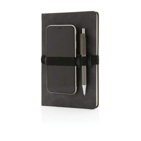 Be ready and prepared for any meeting with this deluxe hardcover PU notebook. Stylish and soft to the touch. The notebook features 80 sheets/160 pages of 70 gm/s cream coloured lined pages. The front of the notebook features a horizontal elastic strap which holds your pen and phone.<br /><br />NotebookFormat: A5<br />NumberOfPages: 160<br />PaperRulingLayout: Lined pages