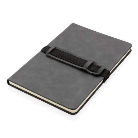 Be ready and prepared for any meeting with this deluxe hardcover PU notebook. Stylish and soft to the touch. The notebook features 80 sheets/160 pages of 70 gm/s cream coloured lined pages. The front of the notebook features a horizontal elastic strap which holds your pen and phone.<br /><br />NotebookFormat: A5<br />NumberOfPages: 160<br />PaperRulingLayout: Lined pages