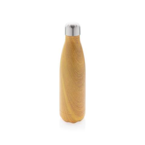 This sleek looking leakproof vacuum insulated stainless steel water bottle will keep you hydrated on the go wherever you are. The all over wood print on the body makes the bottle a real eye catcher. The bottle keeps chilled beverages cold for up to 15 hours and hot drinks warm for up to 5 hours. Capacity 500ml. BPA free.<br /><br />HoursHot: 5<br />HoursCold: 15