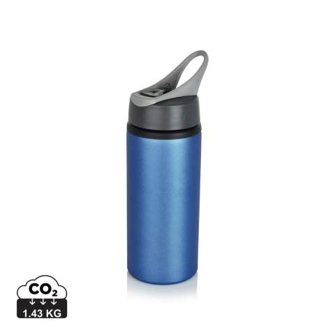 Strong and durable 600ml single wall sport bottle with twist-on lid and flip-top drinking spout. BPA free.