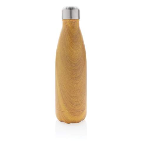 This sleek looking leakproof vacuum insulated stainless steel water bottle will keep you hydrated on the go wherever you are. The all over wood print on the body makes the bottle a real eye catcher. The bottle keeps chilled beverages cold for up to 15 hours and hot drinks warm for up to 5 hours. Capacity 500ml. BPA free.<br /><br />HoursHot: 5<br />HoursCold: 15