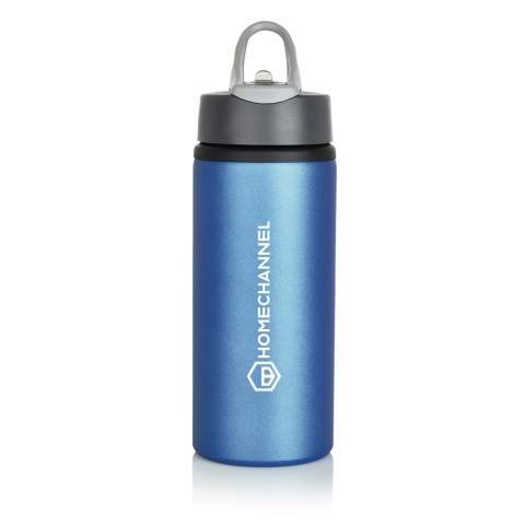 Strong and durable 600ml single wall sport bottle with twist-on lid and flip-top drinking spout. BPA free.