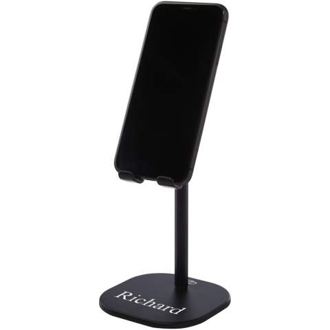 Phone/tablet stand made of aluminium and ABS plastic. Both the height and viewing angle can be adjusted, making this the perfect accessory for conference calls, broadcasts, live streaming, or simply to watch a movie. The bottom has anti-slip material to prevent it from moving. Delivered in a premium kraft paper box with a colourful sticker.