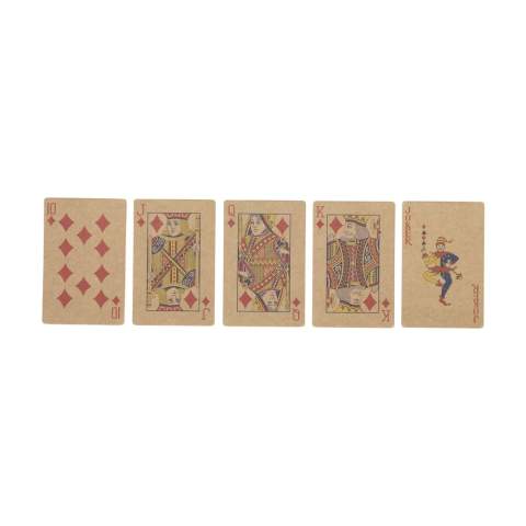 WoW! These playing cards are made from high-quality recycled kraft paper (250 g/m²). This game consists of 52 playing cards and 2 jokers. Stored in a recycled cardboard box, the back of these cards all have the same standard image.