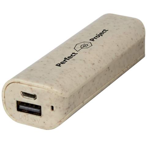 Batterie de secours légère et compacte de 1 200 mAh fabriquée à partir d'un mélange de paille de blé et de plastique ABS, ce qui réduit la quantité de plastique nécessaire. Sortie USB : 5 V/1 A. Aucun câble accessoire n'est fourni à des fins de durabilité.