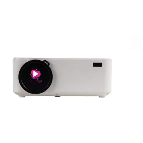 Projector with 800x480 resolution and a projection distance of up to 5 meters. Lamp with an output of up to 2.800 lumens. White LED light 40 ANSI lumens. Contrast 500:1. LED bulb with more than 50.000 hours of reproduction. Projection from 30 to 150 inches. Can be connected to all types of devices with HDMI connection. Playback of video, audio, photo and text. Inputs: VGA, 2xHDMI, USB2.0, Micro-SD card and AV IN. Includes 2 stereo speakers and a remote control. Delivered with a luxury gift box.