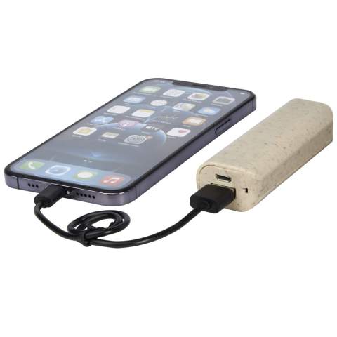 Batterie de secours légère et compacte de 1 200 mAh fabriquée à partir d'un mélange de paille de blé et de plastique ABS, ce qui réduit la quantité de plastique nécessaire. Sortie USB : 5 V/1 A. Aucun câble accessoire n'est fourni à des fins de durabilité.