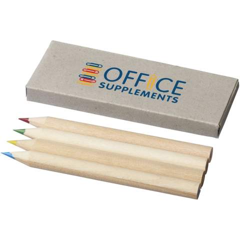 4 coloured pencils inside a paper box. Decoration not available on components.