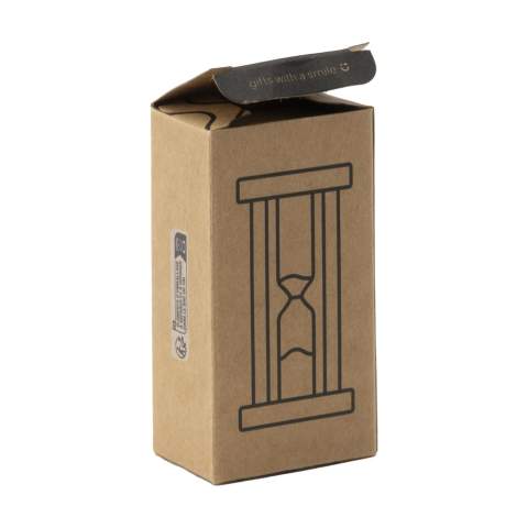 Hourglass set in a wooden stand. Saving water and energy is a lot easier with this shower timer. It helps you to shower for no longer than 5 minutes. Each item is supplied in an individual brown cardboard box.