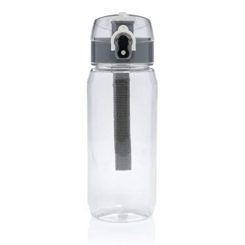 This RCS RPET water bottle is leakproof and features a lockable and one hand operation lid. It also features a handle for easy carrying. The body of the bottle is made from 100% RCS certified RPET. RCS certification ensures a completely certified supply chain of the recycled materials. Hand wash only. This product is for cold drinks only. Total recycled content: 73% based on total item weight. BPA free. Capacity 600ml.  Including FSC®-certified kraft gift packaging.
