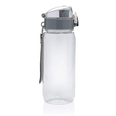 This RCS RPET water bottle is leakproof and features a lockable and one hand operation lid. It also features a handle for easy carrying. The body of the bottle is made from 100% RCS certified RPET. RCS certification ensures a completely certified supply chain of the recycled materials. Hand wash only. This product is for cold drinks only. Total recycled content: 73% based on total item weight. BPA free. Capacity 600ml.  Including FSC®-certified kraft gift packaging.