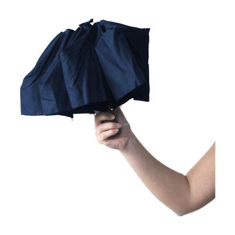 Fully-automatic foldable (open/close) umbrella. With a metal shaft and frame, soft handle and velcro fastening. In a storage cover.