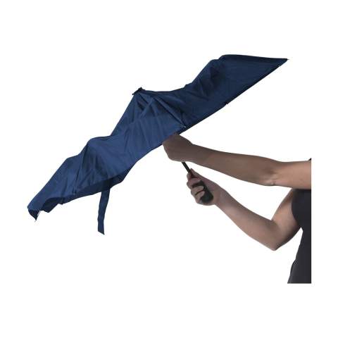 Fully-automatic foldable (open/close) umbrella. With a metal shaft and frame, soft handle and velcro fastening. In a storage cover.