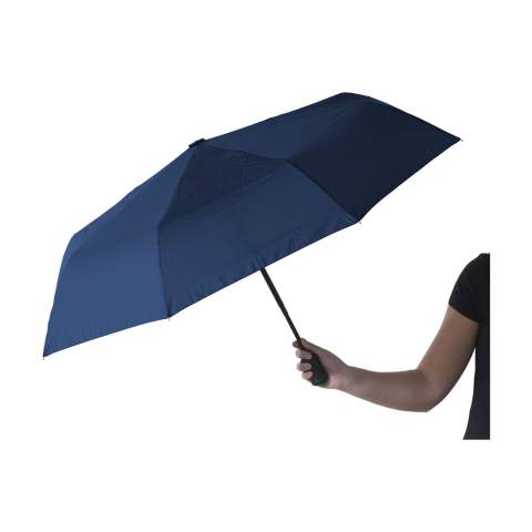 Fully-automatic foldable (open/close) umbrella. With a metal shaft and frame, soft handle and velcro fastening. In a storage cover.