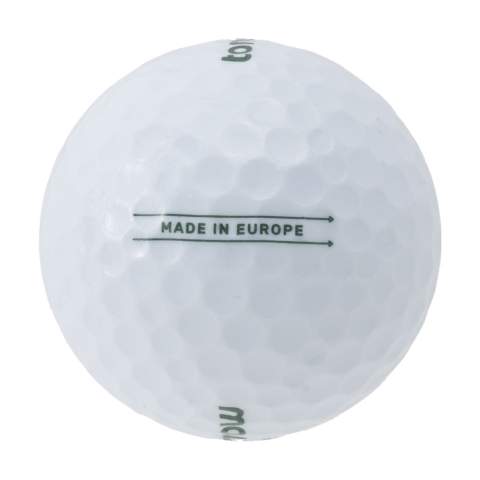 Recycled quality golf balls from the Tomorrow golf brand. These sustainable golf balls are made from used golf balls. They have a 100% recycled core (polybutadiene), a soft Surlyn resin outer and a 352 Bee panel pattern.  More than 420 million golf balls are lost worldwide every year. By collecting and recycling these, we can reduce the burden on the environment.  Each ball replaces the use of 39 grams of new rubber compared to the production of a traditional golf ball.  Feel the power of sustainability, experience the best performance on the golf course and minimize your carbon footprint. European design. Made in Europe.  Packed per 12 pieces in a kraft box made from environmentally friendly material. The price listed is per ball.