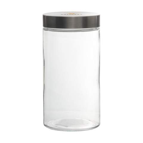 Clear glass storage jar. With aluminium screw lid. For storing and keeping food fresh. Only the glass part is dishwasher safe. Capacity 1,500 ml. Each item is individually boxed.