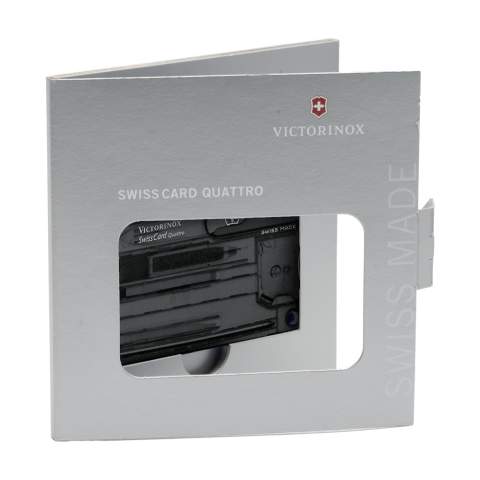 Swisscard. Dit product van Victorinox staat voor kwaliteit! In de kunststof SwissCard, die ook als liniaal (7,5 cm en 3 inches) te gebruiken is, tref je een aantal praktische voorwerpen aan: schroevendraaier, mes, nagelvijl met schroevendraaier, tandenstoker, pincet, balpen en knopspeld. Gemakkelijk mee te nemen. Afm. 8,1 x 5,3 x 0,4 cm. Per stuk in een speciaal ontworpen doosje. Afm. 12 x 12 x 0,7 cm. 75 g. Inclusief gebruiksaanwijzing en levenslange garantie.