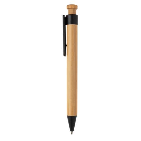 Schrijf al je notities en briljante ideeën op met deze mooie bamboe pen. Bewaar de pen altijd in je tas of notitieboek om ervoor te zorgen dat geen enkel idee verloren gaat. Gemaakt met bamboe en tarwestro. Tarwestro samenstelling van de clip is 40% tarwestro en 60% ABS. Inclusief Duitse ca. 1200m schrijflengte Dokumental® blauwe inkt vulling met TC-ball voor ultra vloeiend schrijfplezier.