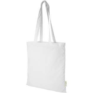 The perfect GOTS certified cotton tote bag to give away during any event, conference or to use as a shopping bag for small groceries. The cotton density of 140 g/m² makes the bag sturdy, long-lasting and suitable to carry heavy items the large main compartment. Features 32 cm long handles, making it easy to carry over the shoulder.