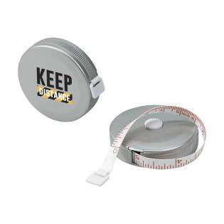 Tape measure with a length of 150 cm and automatic stop. Displays cm and inches.