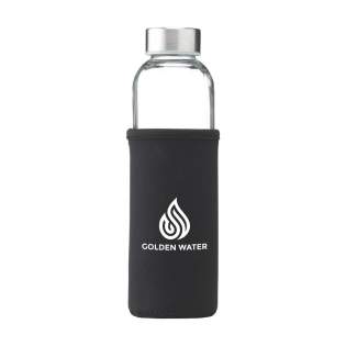 Slim, eco-friendly and leak-proof water bottle made of durable soda-lime glass with stainless steel screw cap. With neoprene sleeve to carry the bottle comfortably. The glass bottle is dishwasher safe with the exception of the screw cap. Capacity 500 ml. Each item is individually boxed.