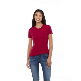 Sustainable promotional apparel. Self fabric collar. Crew neck. Stretch fabric. Double needle stitching detail. Bi-coloured branded shoulder to shoulder tape. Heat transfer main label for tagless comfort.