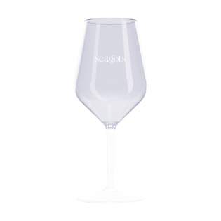 Wineglass on a high, white stemm, of the HappyGlass brand. Made from clear, transparent BPA-free Tritan copolyester plastic. Virtually unbreakable and lightweight. Well suited for use on (sports) events, festivals and concerts where often there is a glass ban. This quality glass is suitable for multiple use. Capacity 460 ml.
