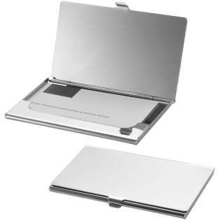 Stainless steel business card holder with mirror finishing. Holds approximately 10 business cards.
